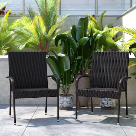 Flash Furniture Black Stacking Wicker Patio Armchairs, PK 2 2-TW-3WBE073-BK-GG